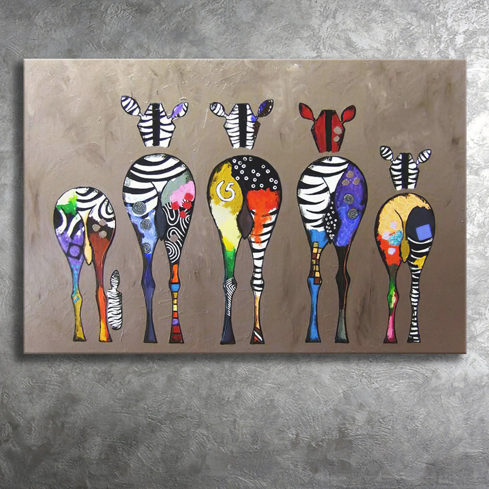 Abstract Zebra Herd Colourful Rears Canvas Prints Wall Art - Painting Canvas, Home Wall Decor, For Sale, Painting Prints