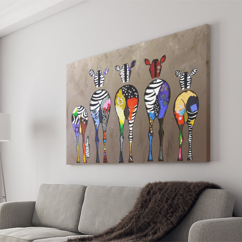 Abstract Zebra Herd Colourful Rears Canvas Prints Wall Art - Painting Canvas, Home Wall Decor, For Sale, Painting Prints