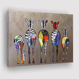 Abstract Zebra Herd Colourful Rears Canvas Prints Wall Art - Painting Canvas, Home Wall Decor, For Sale, Painting Prints