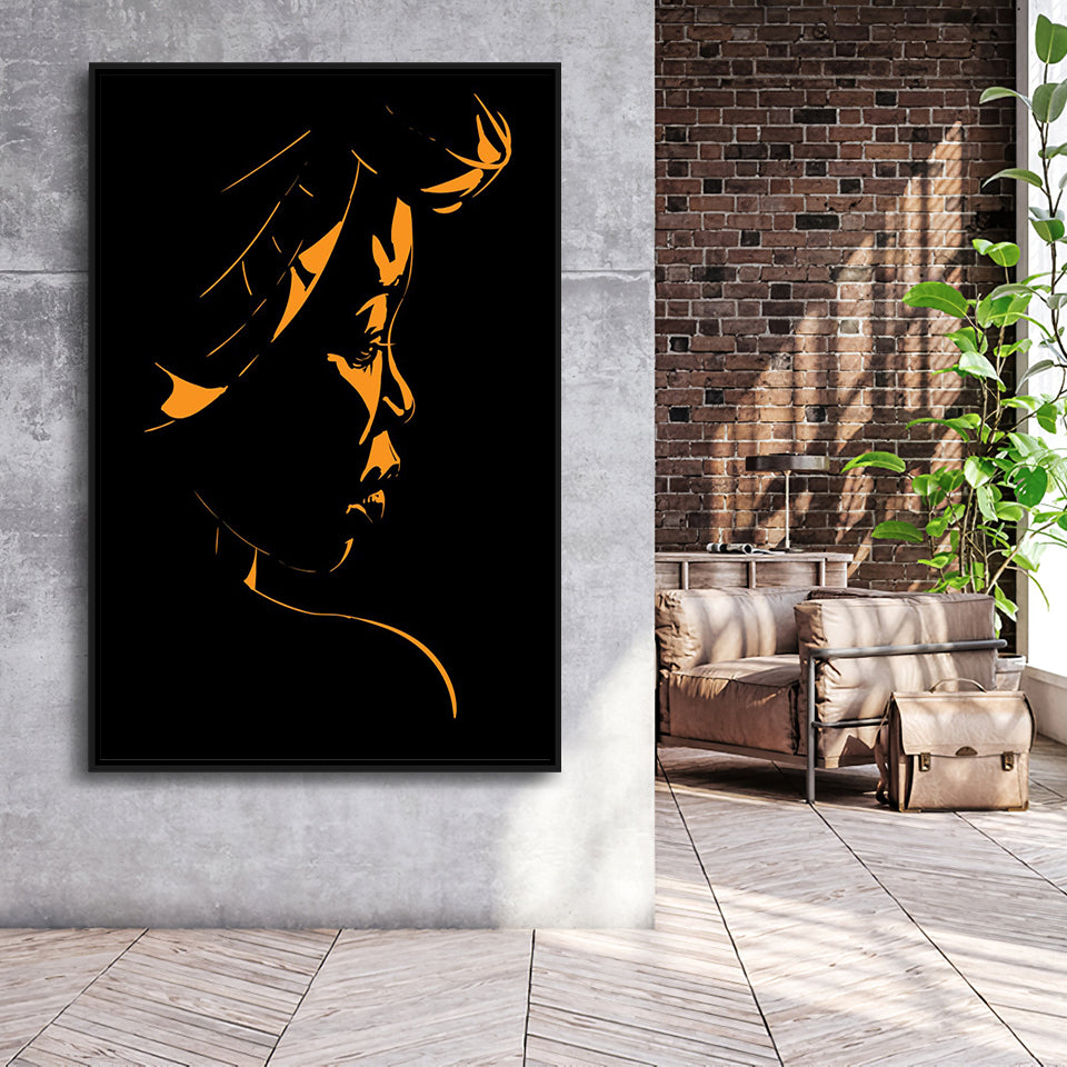 Abstract African Woman Portrait Silhouette Backlight Framed Canvas Prints Wall Art Home Decor, Floating Frame
