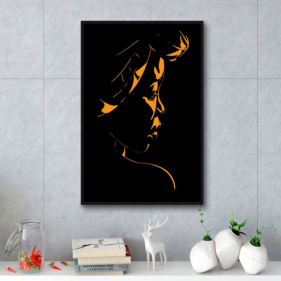 Abstract African Woman Portrait Silhouette Backlight Framed Canvas Prints Wall Art Home Decor, Floating Frame