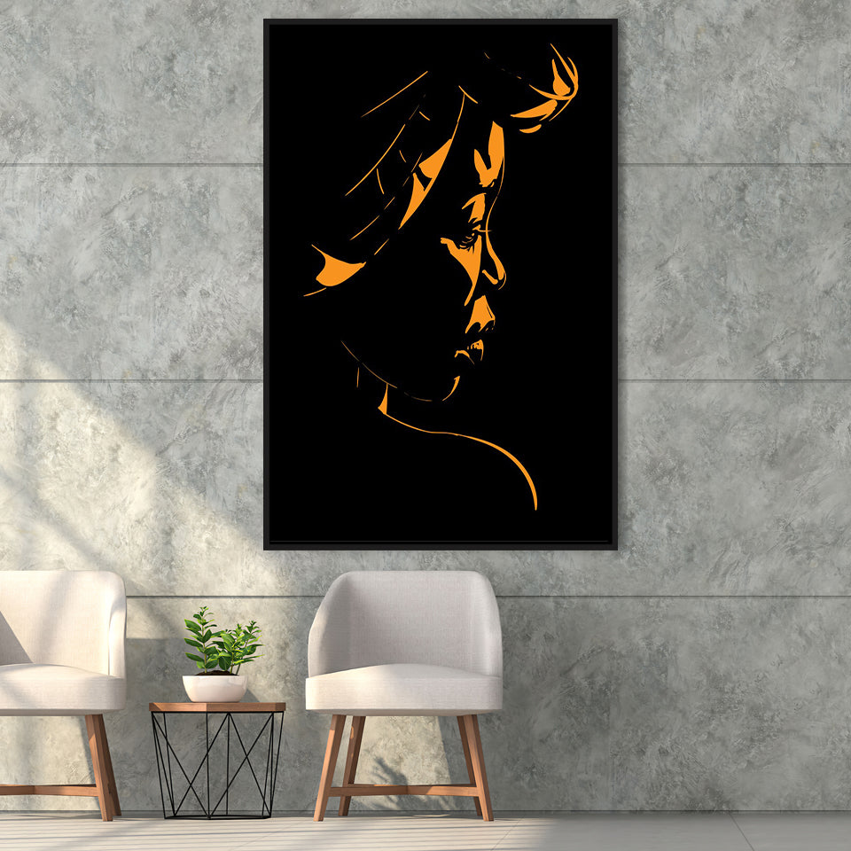 Abstract African Woman Portrait Silhouette Backlight Framed Canvas Prints Wall Art Home Decor, Floating Frame