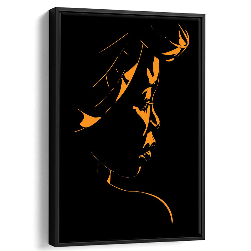 Abstract African Woman Portrait Silhouette Backlight Framed Canvas Prints Wall Art Home Decor, Floating Frame