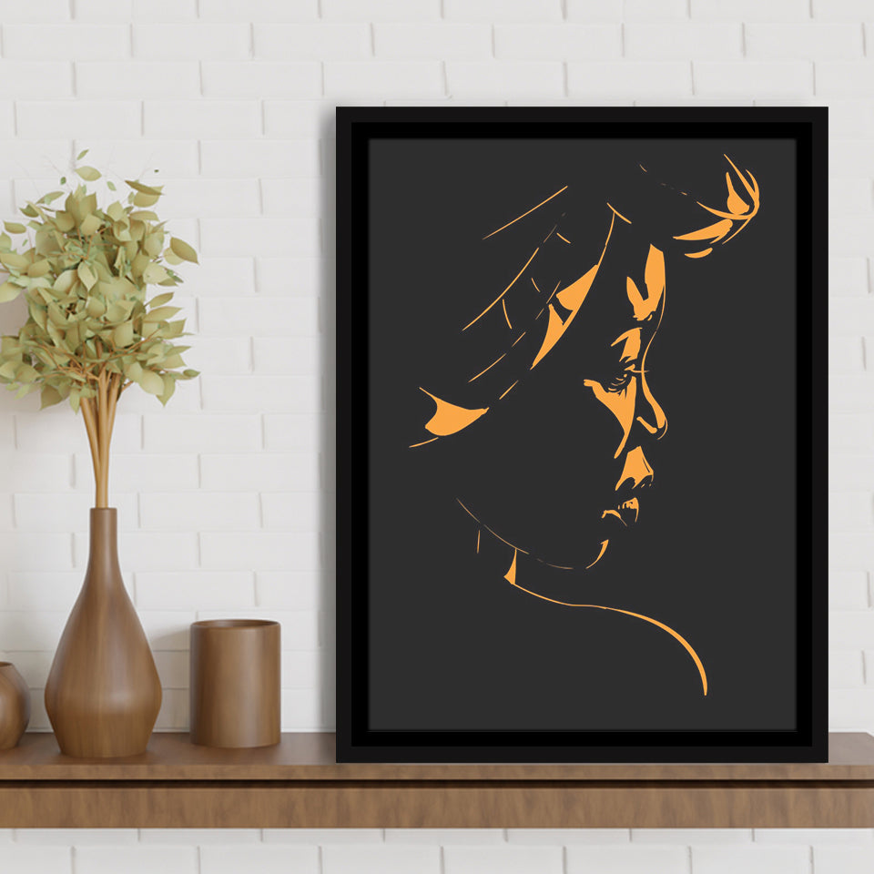 Abstract African Woman Portrait Silhouette Backlight Framed Canvas Prints Wall Art Home Decor, Floating Frame
