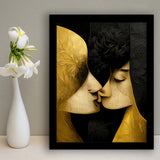Abstract Art Couple Love Kissing Black And Gold Framed Art Print Wall Decor - Painting Art, Framed Picture, Home Decor