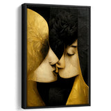 Abstract Art Couple Love Kissing Black And Gold Framed Canvas Prints Wall Art - Painting Canvas, Framed Picture, Home Art Decor