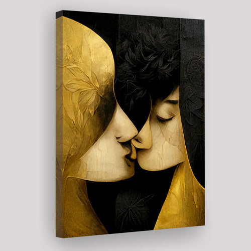 Abstract Art Couple Love Kissing Black And Gold Canvas Prints Wall Art - Painting Canvas, Wall Decor, Home Decor
