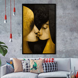 Abstract Art Couple Love Kissing Black And Gold Framed Art Print Wall Decor - Painting Art, Framed Picture, Home Decor