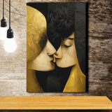 Abstract Art Couple Love Kissing Black And Gold Canvas Prints Wall Art - Painting Canvas, Wall Decor, Home Decor
