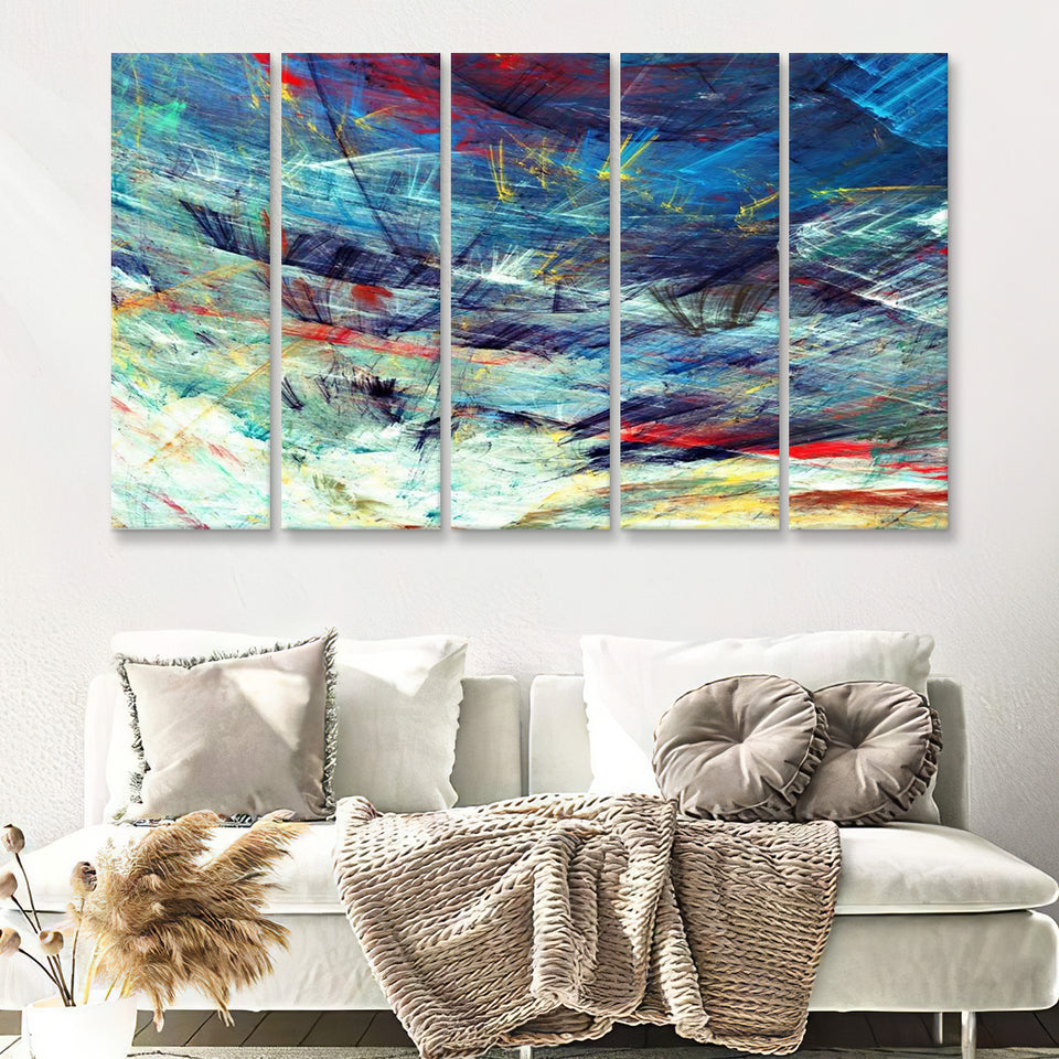 Abstract Beautiful Blue And White Soft Color Winter 5 Pieces Canvas Prints Wall Art - Painting Canvas, Multi Panels, Wall Decor