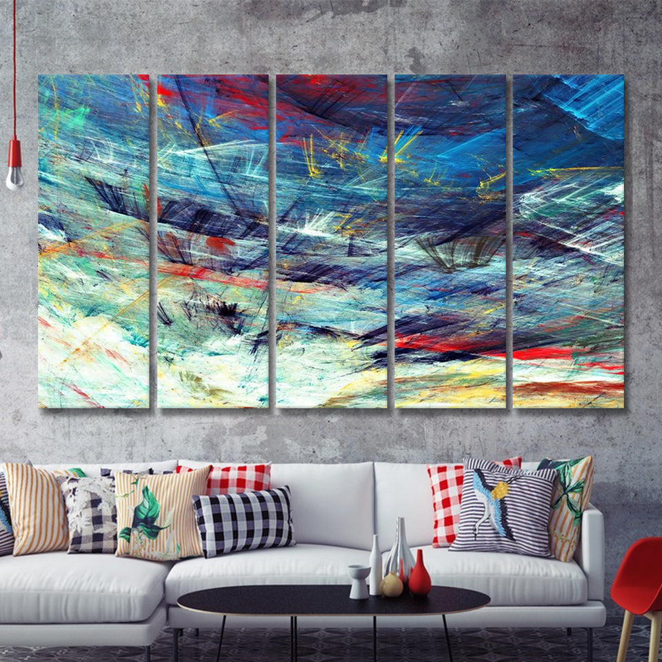 Abstract Beautiful Blue And White Soft Color Winter 5 Pieces Canvas Prints Wall Art - Painting Canvas, Multi Panels, Wall Decor