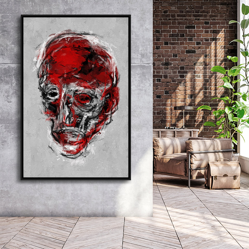 Abstract Red Face Portrait Framed Canvas Prints Wall Art, Floating Frame, Large Canvas Home Decor