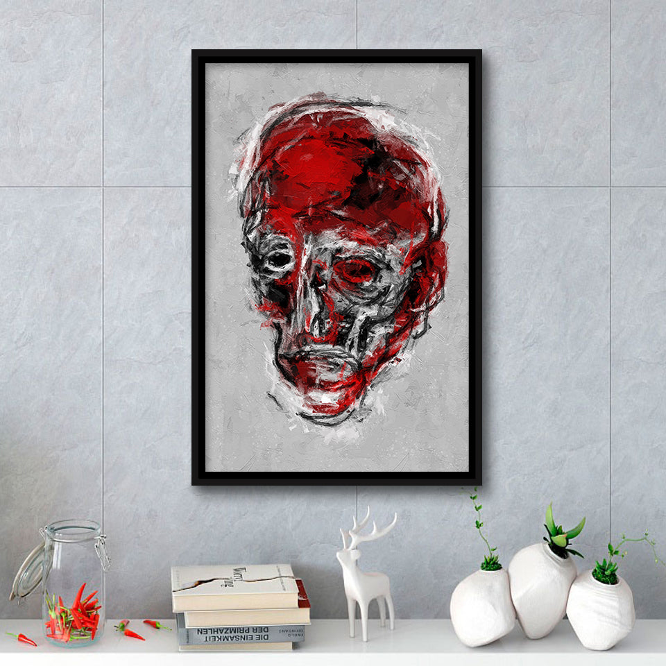 Abstract Red Face Portrait Framed Canvas Prints Wall Art, Floating Frame, Large Canvas Home Decor