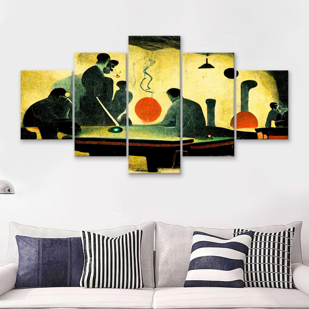 Abstract Vintage Billiards Player Room V2 5 Piece Multi Panels Canvas Prints Wall Art - Painting Canvas,Wall Decor