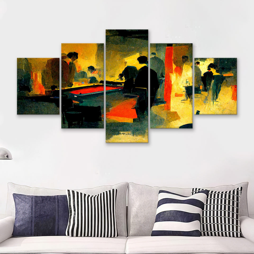 Abstract Vintage Billiards Player Room 5 Piece Multi Panels Canvas Prints Wall Art - Painting Canvas,Wall Decor
