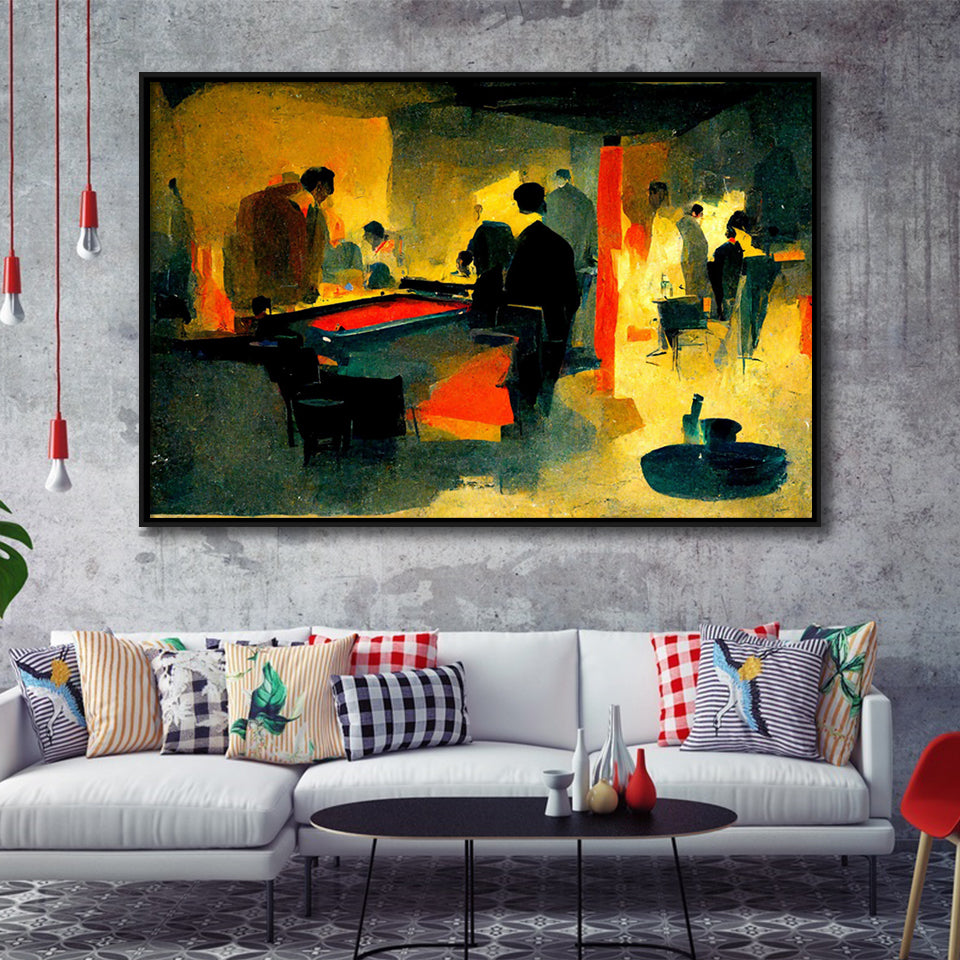 Abstract Vintage Billiards Player Room Framed Canvas Prints Wall Art - Painting Canvas,Framed Picture,Home Art Wall Decor