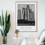 Abu Dhabi United Arab Emirates Black And White Art Framed Canvas Prints Wall Art Home Decor, Floating Frame