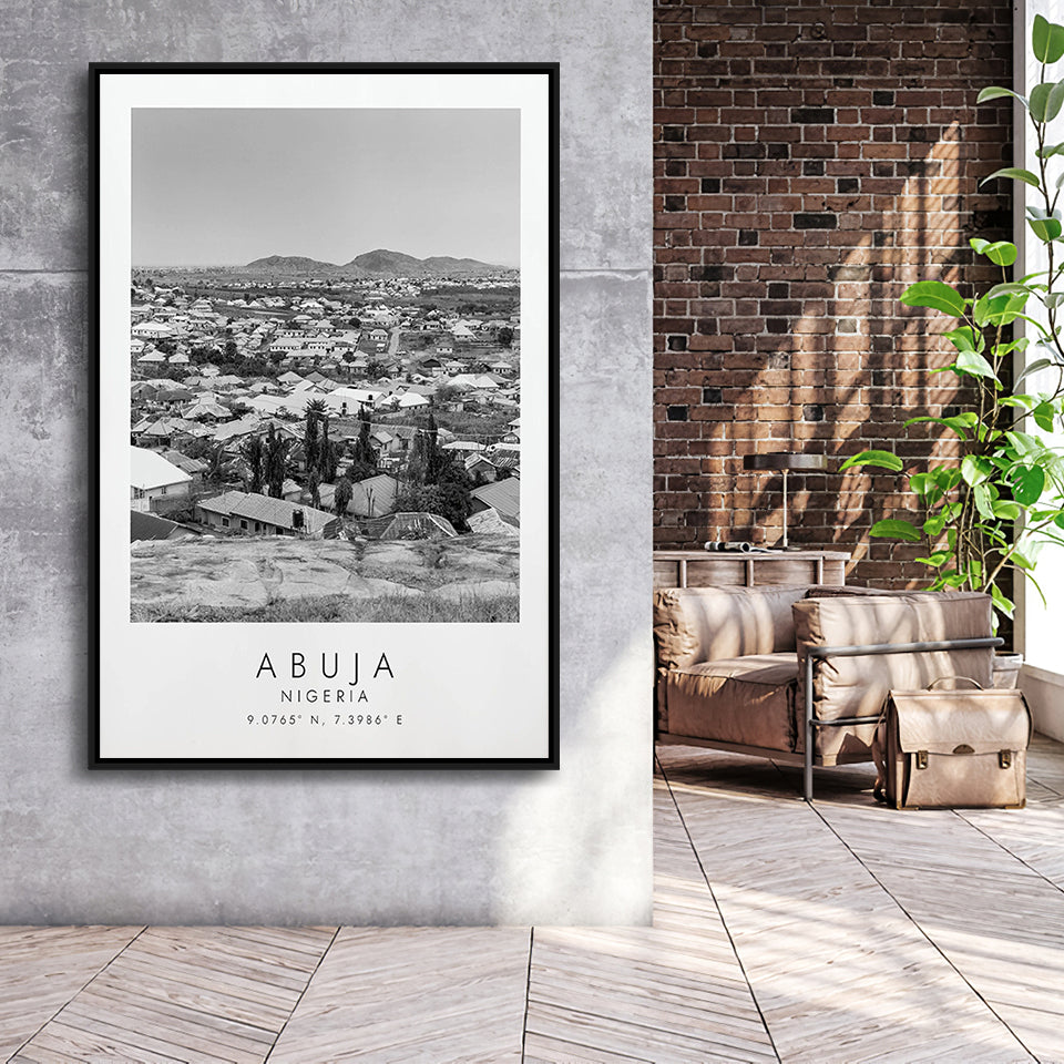 Abuja Nigeria Black And White Art Framed Canvas Prints Wall Art Home Decor, Floating Frame