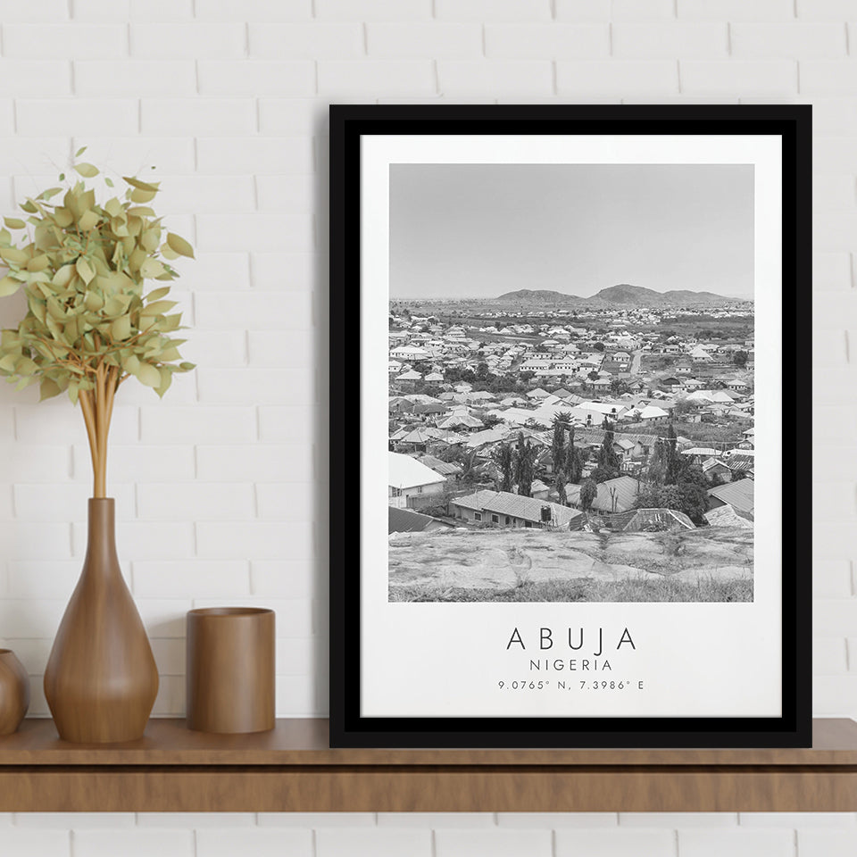 Abuja Nigeria Black And White Art Framed Canvas Prints Wall Art Home Decor, Floating Frame
