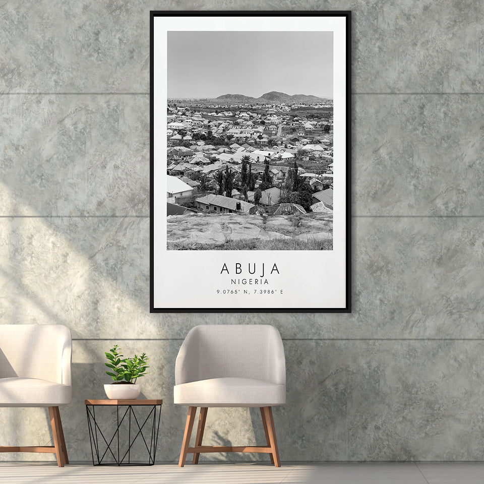 Abuja Nigeria Black And White Art Framed Canvas Prints Wall Art Home Decor, Floating Frame