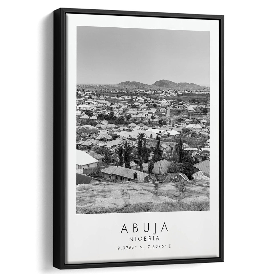 Abuja Nigeria Black And White Art Framed Canvas Prints Wall Art Home Decor, Floating Frame