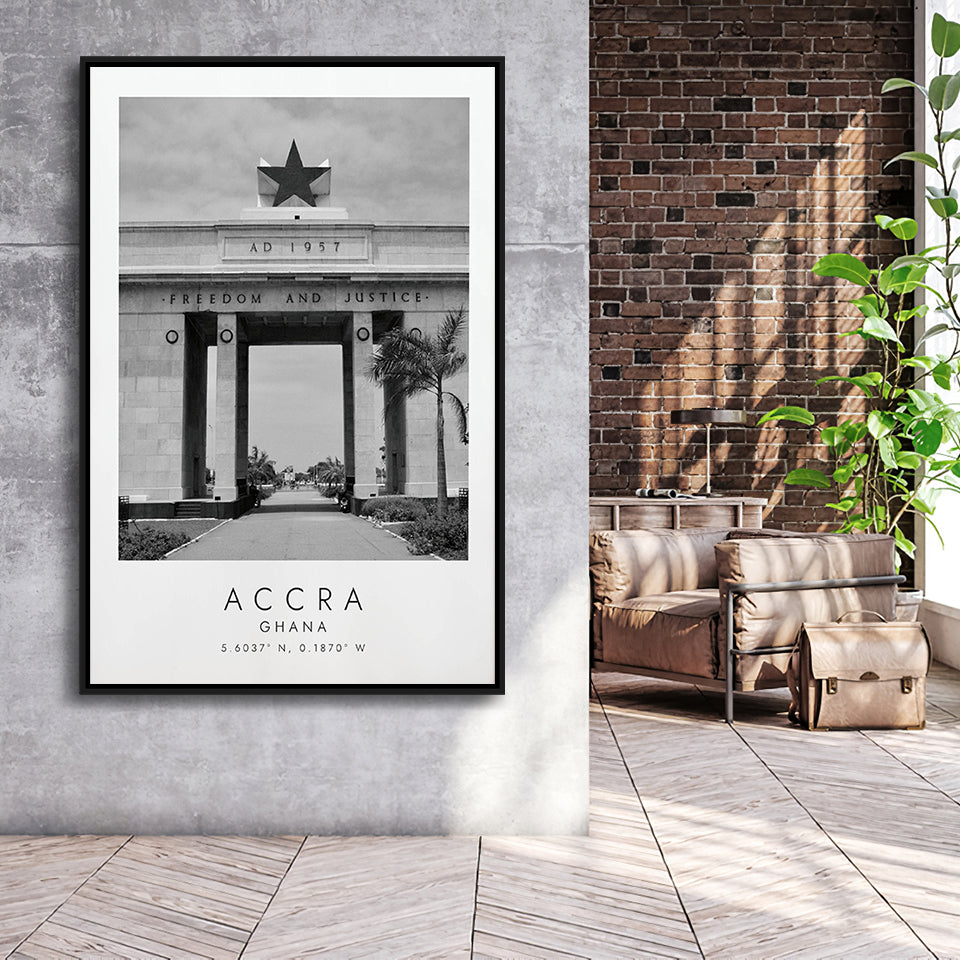 Accra Ghana Black And White Art Framed Canvas Prints Wall Art Home Decor, Floating Frame