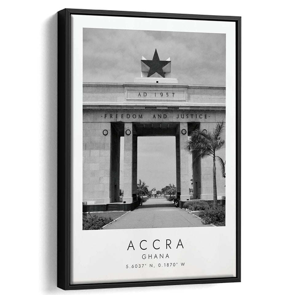 Accra Ghana Black And White Art Framed Canvas Prints Wall Art Home Decor, Floating Frame