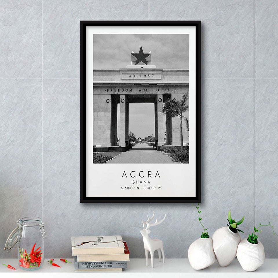 Accra Ghana Black And White Art Framed Canvas Prints Wall Art Home Decor, Floating Frame