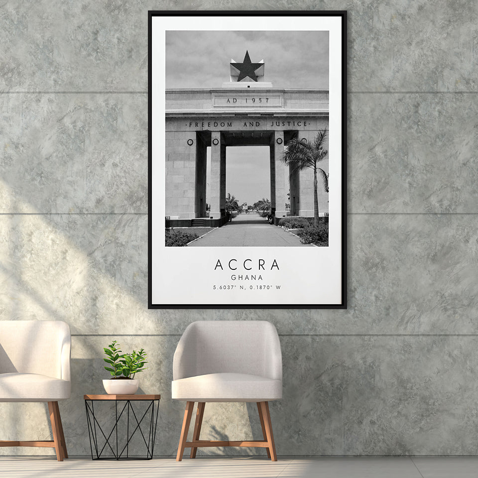 Accra Ghana Black And White Art Framed Canvas Prints Wall Art Home Decor, Floating Frame