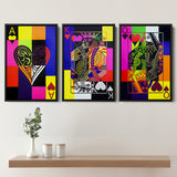 Ace - King - Queen Of Hearts Art Set of 3 Piece Framed Canvas Prints Wall Art Decor