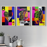 Ace - King - Queen Of Hearts Art Set of 3 Piece Framed Canvas Prints Wall Art Decor