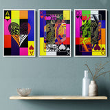 Ace - King - Queen Of Hearts Art Set of 3 Piece Framed Canvas Prints Wall Art Decor