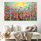 Acrylic Field Of Flowers 5 Pieces B Canvas Prints Wall Art - Painting Canvas, Multi Panels,5 Panel, Wall Decor