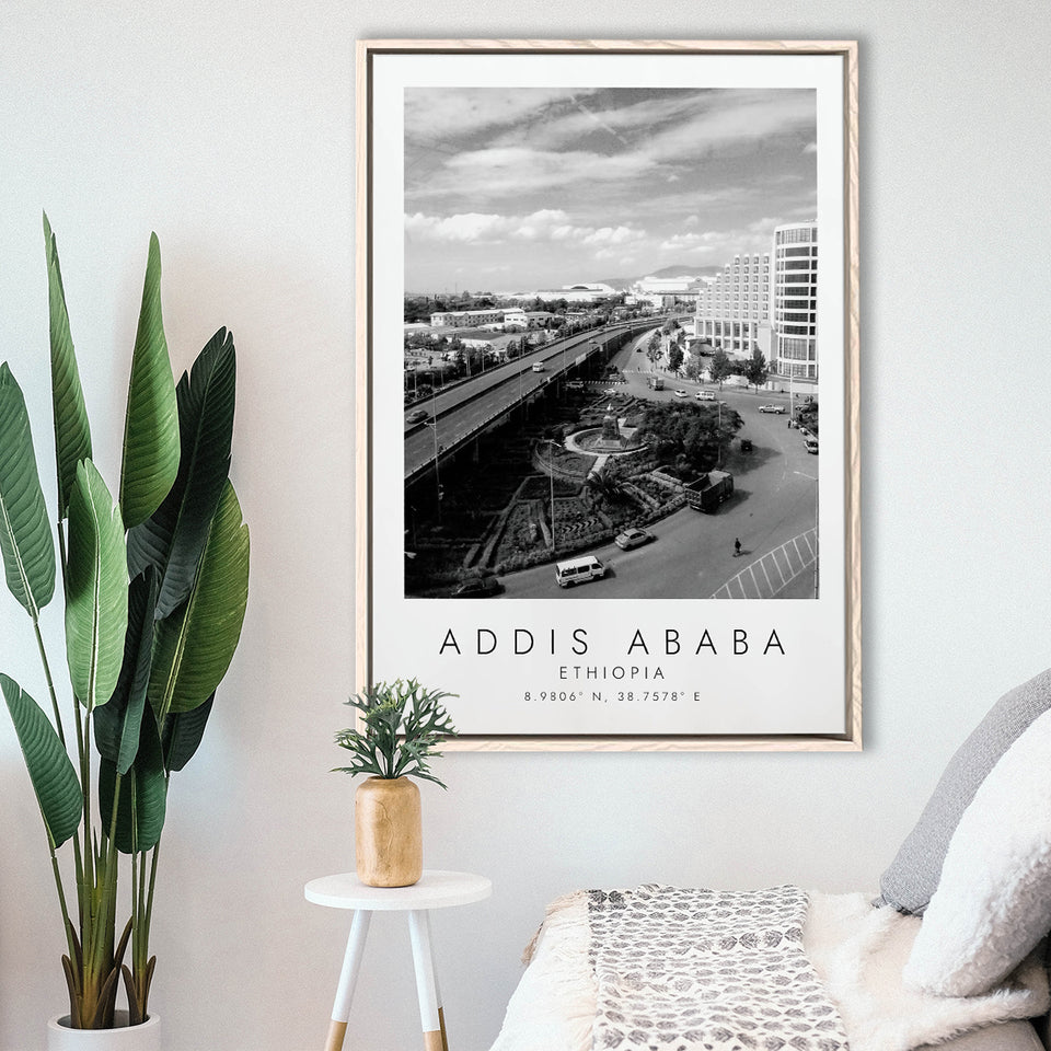 Addis Ababa Ethiopia Black And White Art Framed Canvas Prints Wall Art Home Decor, Floating Frame