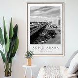 Addis Ababa Ethiopia Black And White Art Framed Canvas Prints Wall Art Home Decor, Floating Frame