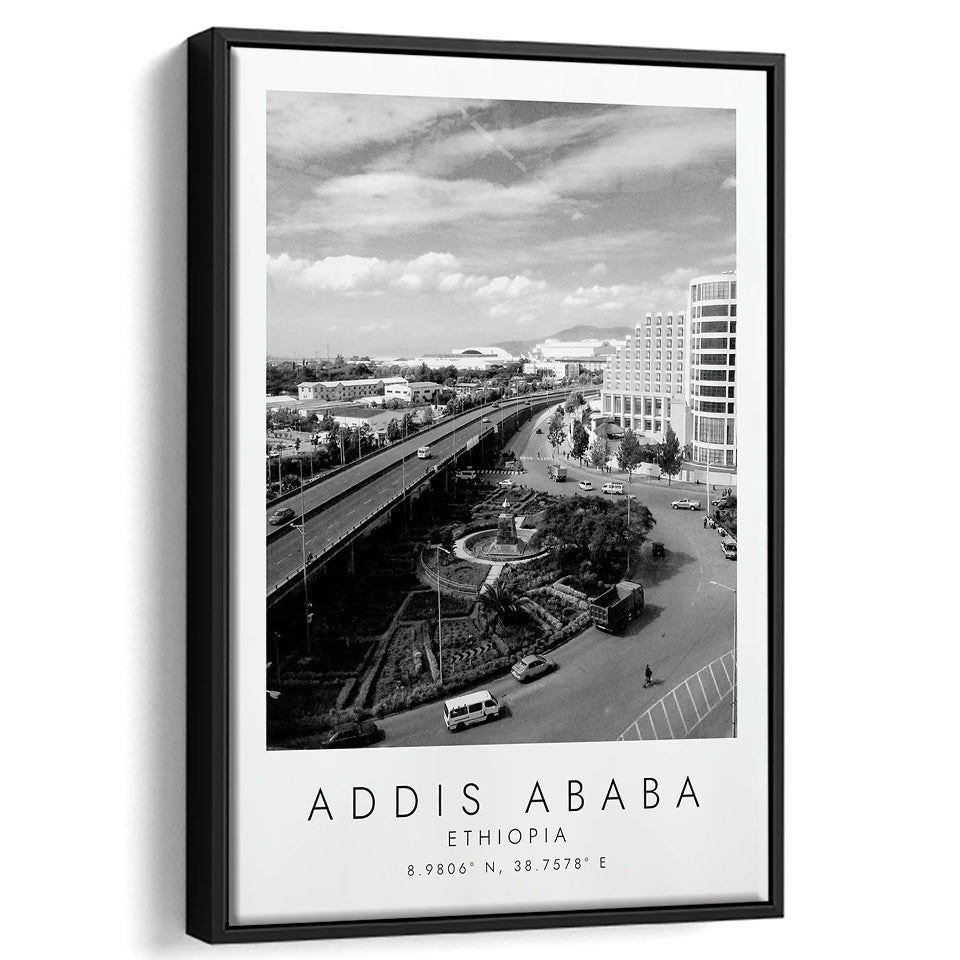 Addis Ababa Ethiopia Black And White Art Framed Canvas Prints Wall Art Home Decor, Floating Frame