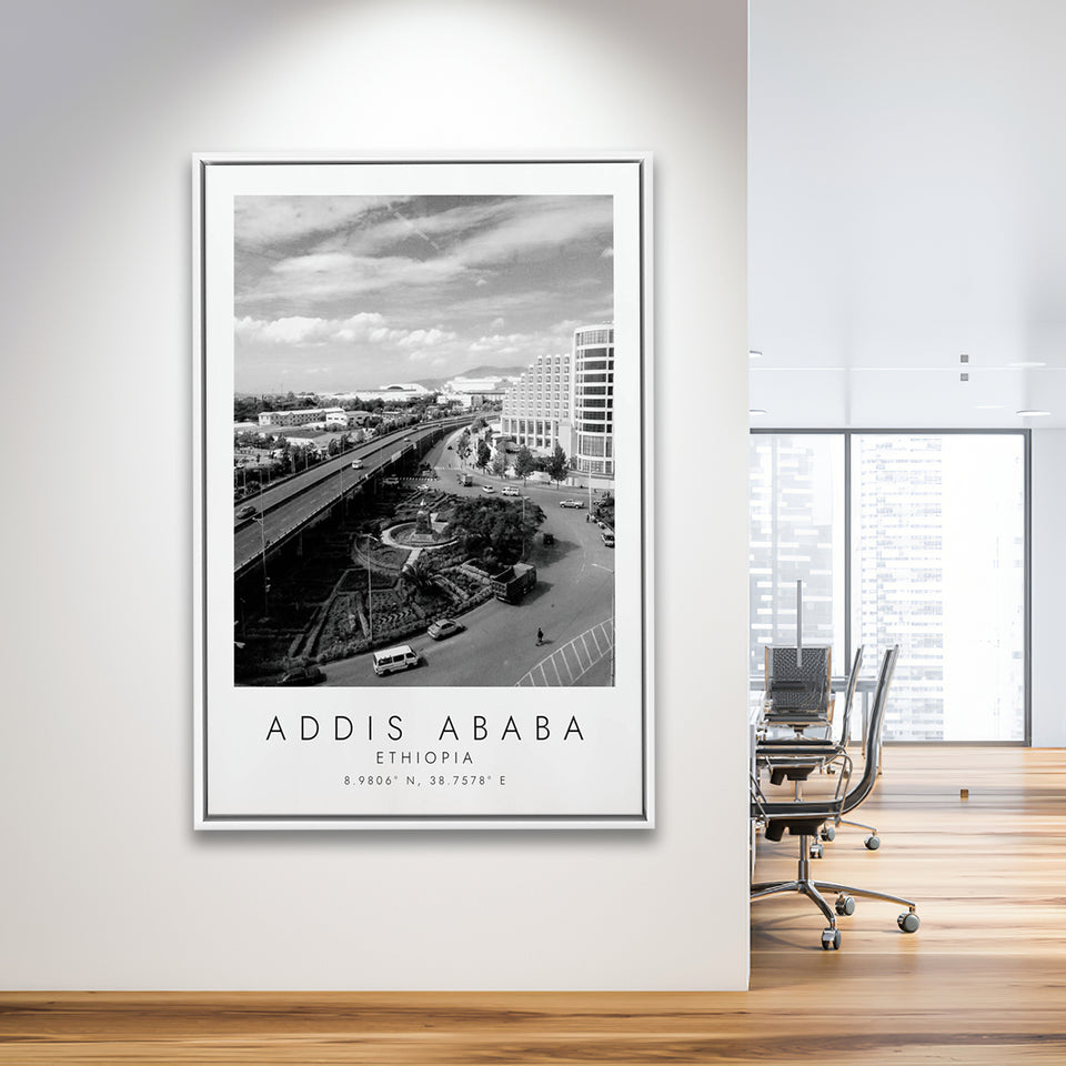 Addis Ababa Ethiopia Black And White Art Framed Canvas Prints Wall Art Home Decor, Floating Frame