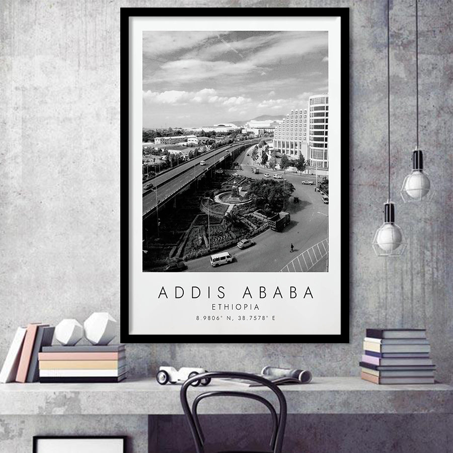 Addis Ababa Ethiopia Black And White Art Framed Art Prints Wall Art Decor, Framed Picture