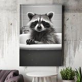 Adorable Raccoon In Bathtube, Bathroom Art,Black And White, Painting Art, Canvas Prints Wall Art Home Decor