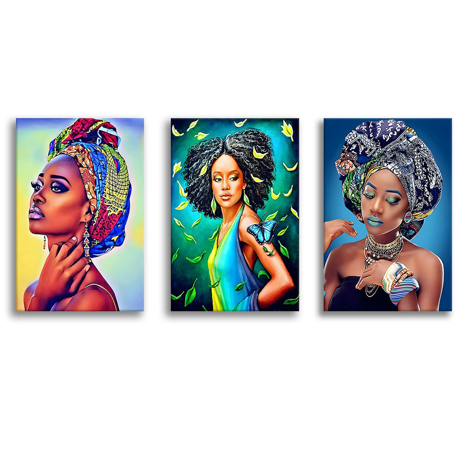 Africa Woman Canvas Painting Set of 3 Piece Canvas Prints Wall Art Decor