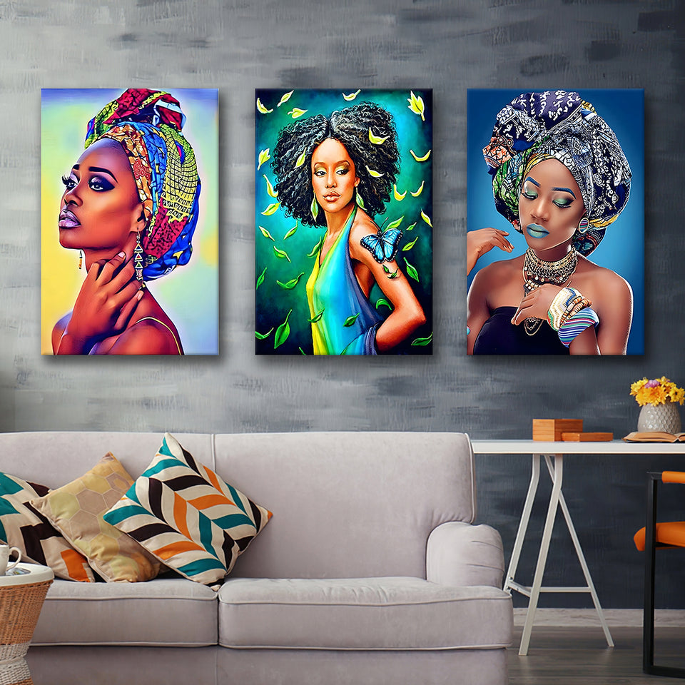 Africa Woman Canvas Painting Set of 3 Piece Canvas Prints Wall Art Decor