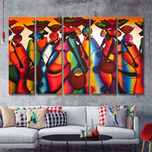 African Abstract African Art 5 Piece B Multi Panels Canvas Prints Wall Art - Painting Canvas,Wall Decor