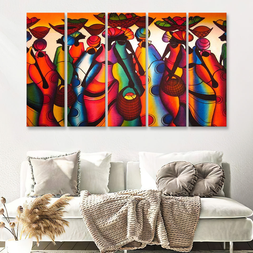 African Abstract African Art 5 Piece B Multi Panels Canvas Prints Wall Art - Painting Canvas,Wall Decor