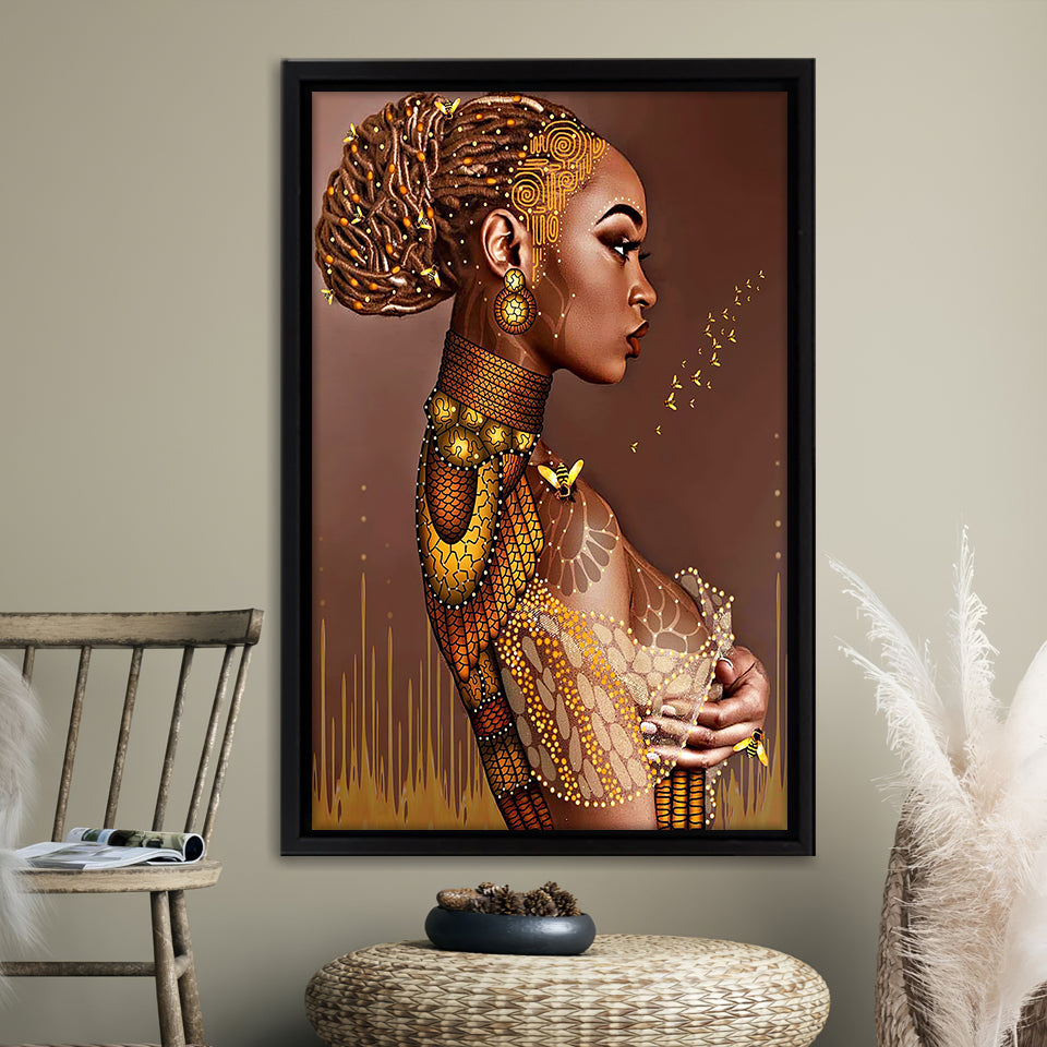 African American Black Sexy Woman Nude Framed Canvas Prints Wall Art - Painting Canvas,Wall Decor, Painting Prints, Floating Frame