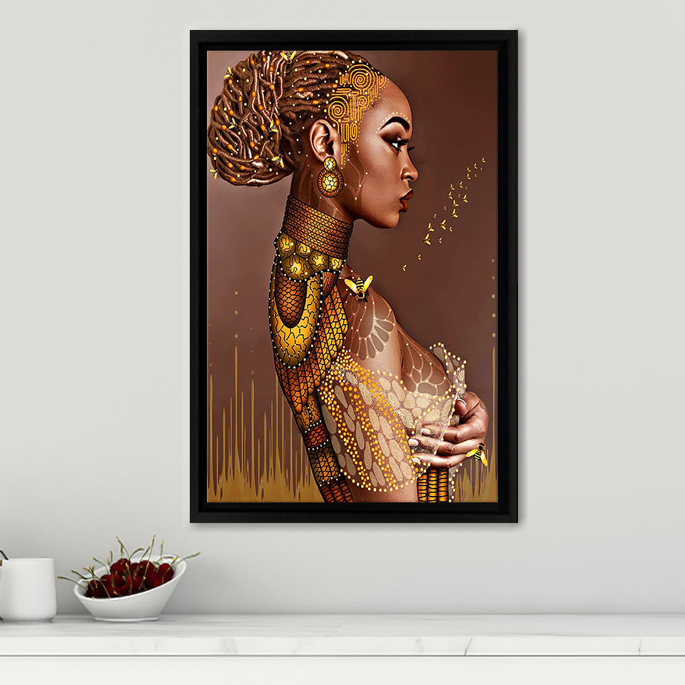 African American Black Sexy Woman Nude Framed Canvas Prints Wall Art - Painting Canvas,Wall Decor, Painting Prints, Floating Frame