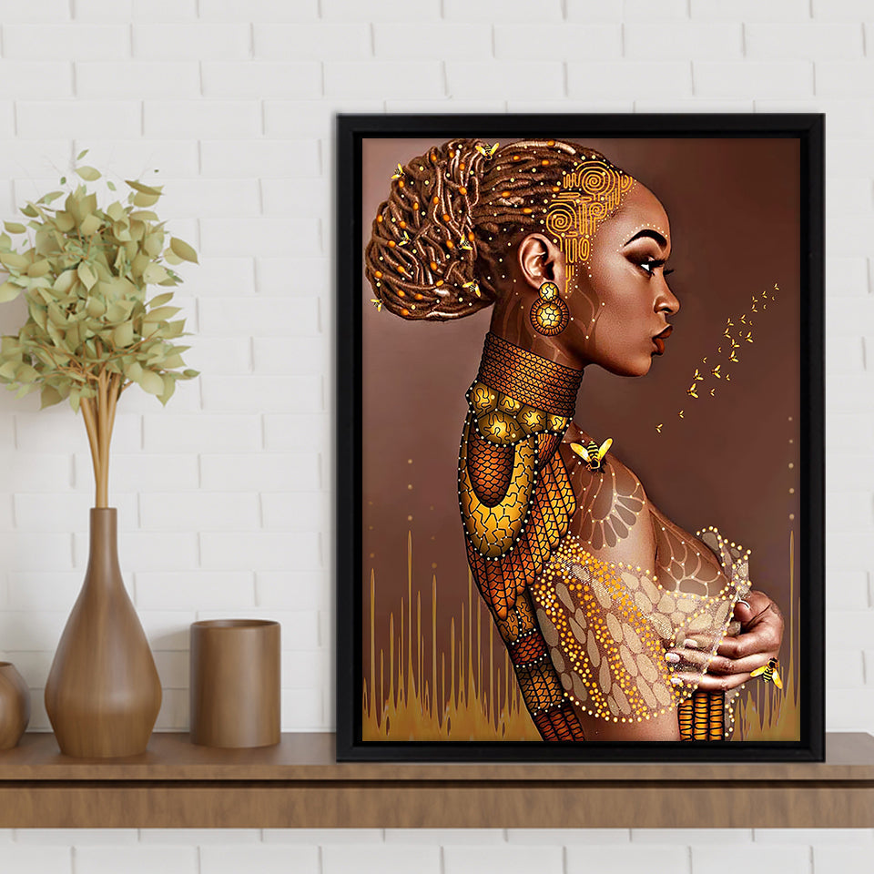 African American Black Sexy Woman Nude Framed Canvas Prints Wall Art - Painting Canvas,Wall Decor, Painting Prints, Floating Frame