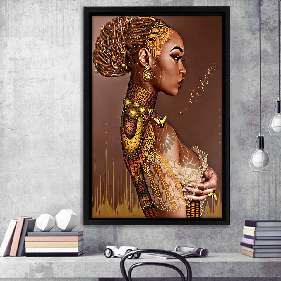 African American Black Sexy Woman Nude Framed Canvas Prints Wall Art - Painting Canvas,Wall Decor, Painting Prints, Floating Frame