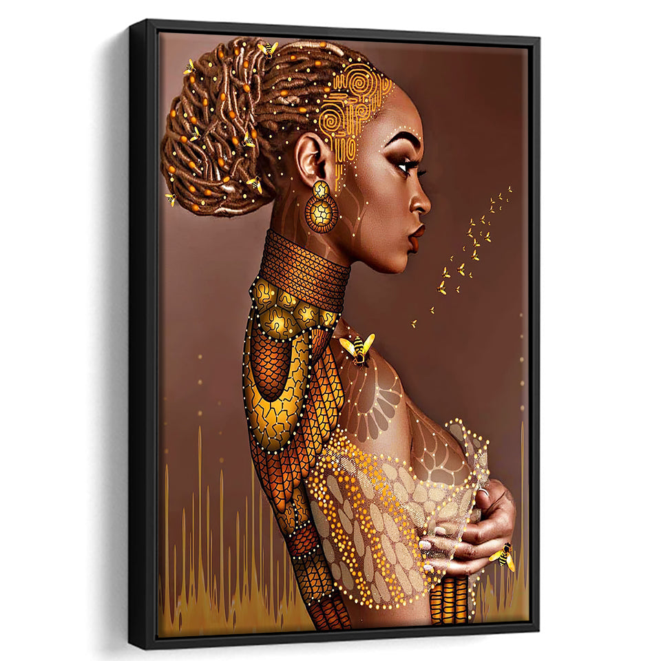 African American Black Sexy Woman Nude Framed Canvas Prints Wall Art - Painting Canvas,Wall Decor, Painting Prints, Floating Frame