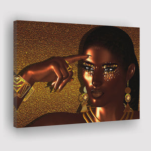 African American Lady in Gold Canvas Prints Wall Art - Painting Canvas, African Art, Home Wall Decor, Painting Prints, For Sale
