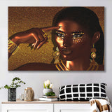 African American Lady in Gold Canvas Prints Wall Art - Painting Canvas, African Art, Home Wall Decor, Painting Prints, For Sale